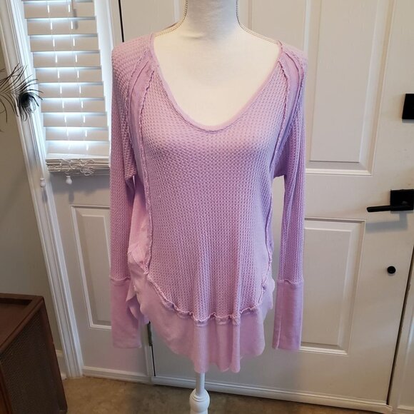 Free People Waffle Knit Ruffle Tunic Womens XS X-Small Lavender Purple Boho - Picture 11 of 11